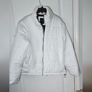 Me Jane White Puffer Jacket with Black Trim